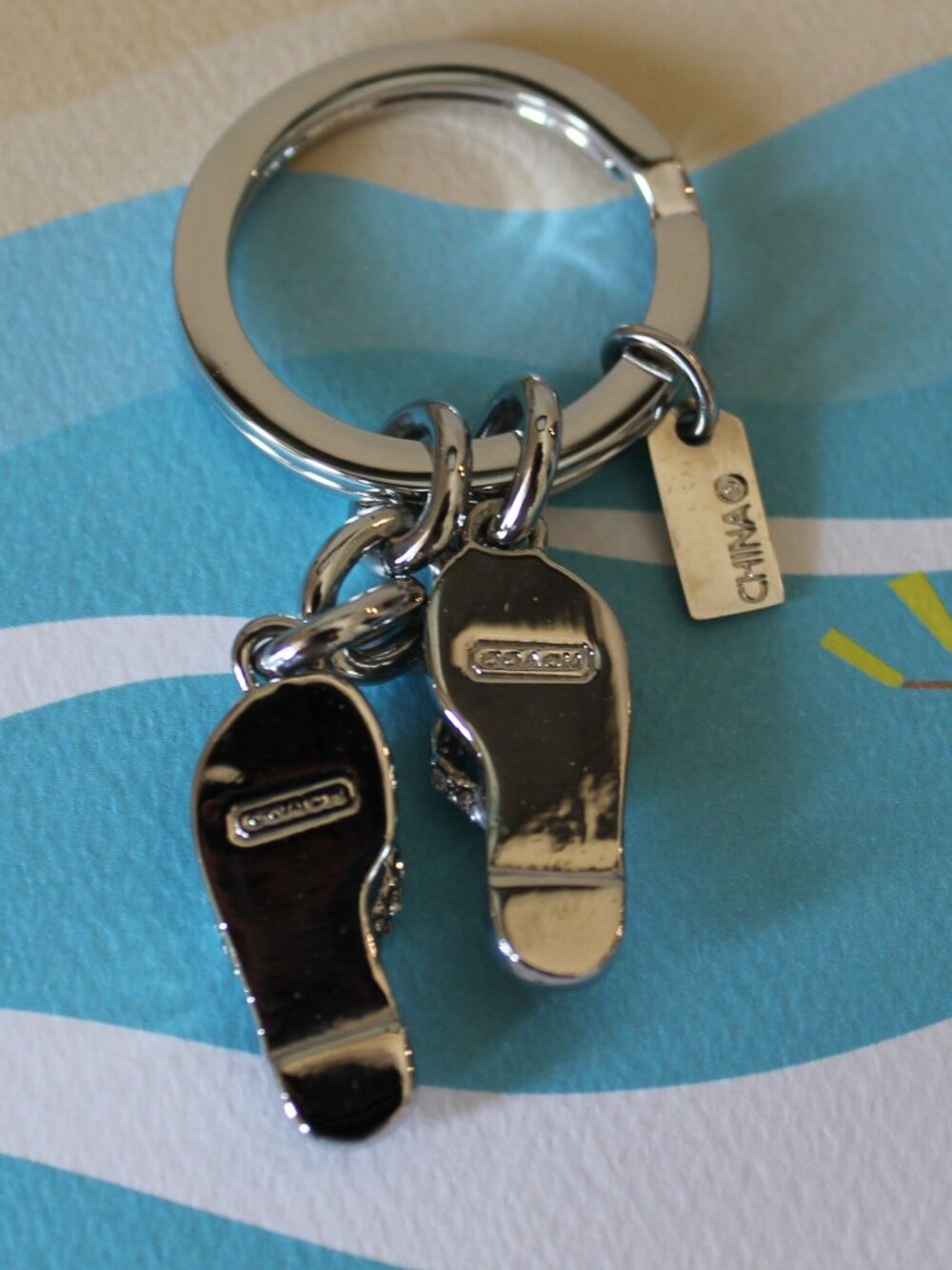 Coach Crystal Flip Flop keychain charm Silver with multi color EUC - Picture 3 of 7